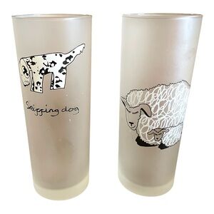 Two Dartington Frosted Crystal Highball Glasses,Sniffing Dog, Sheep, Vintage.